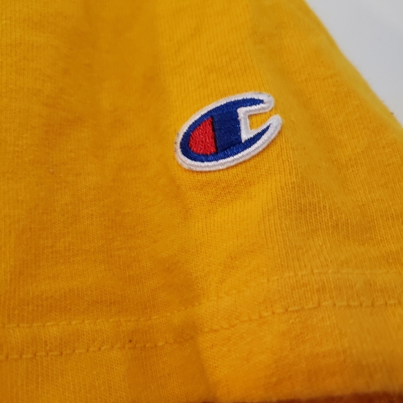 Vintage Champion Stitched Logo T Shirt Mens M Yellow Crew Neck - Picture 4 of 7